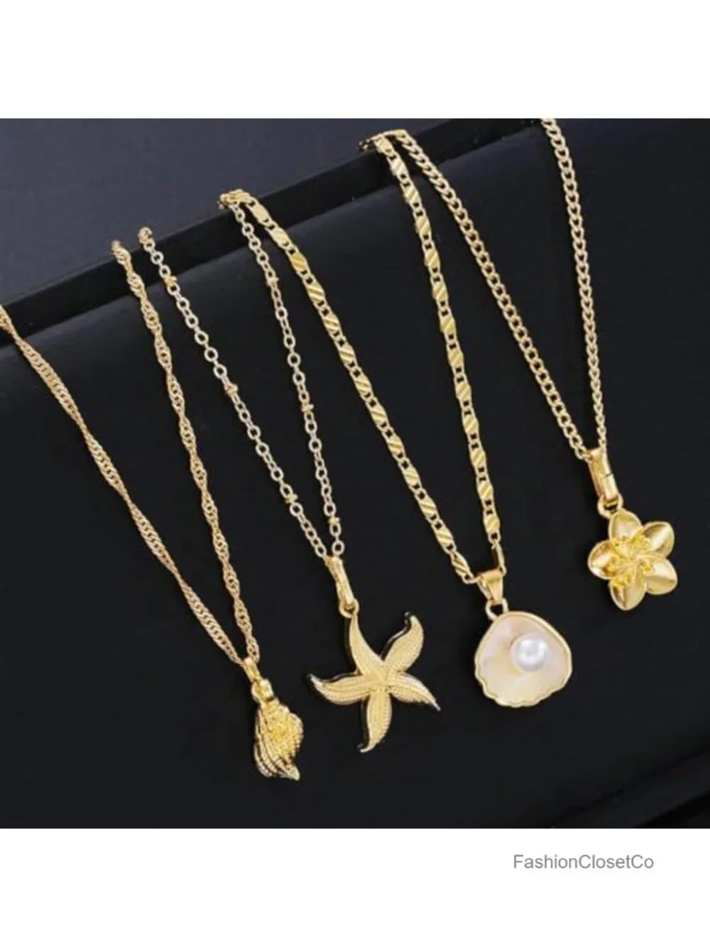 Layered Faux Pearl Starfish Pendant Necklace Boho Statement Beach Jewelry